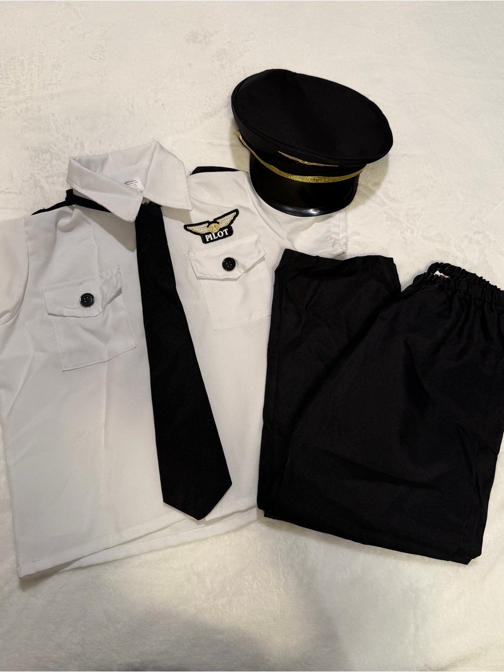 Kids White & Black Pilot Costume Shirt Set with Cap